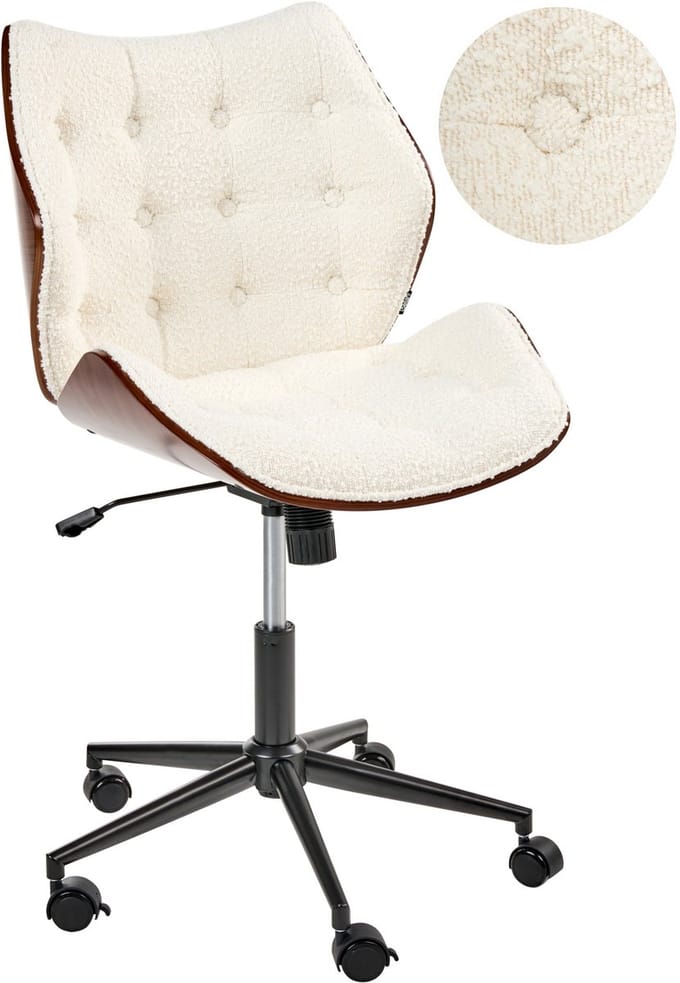 LOMPOC - Bureaustoel - Donkerhout/Off-white - Bouclé