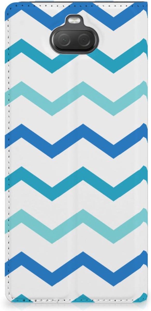 Sony Xperia 10 Plus Hoesje met Magneet Zigzag Blauw