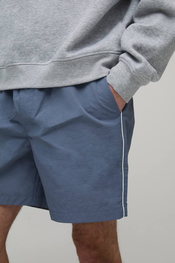 Baggy Short Length Piping Nylon Short | Slate | Size Medium