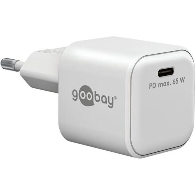 Goobay 65 W USB-C PD GaN snellader Nano wit, 1x USB-C poort (Power Delivery)