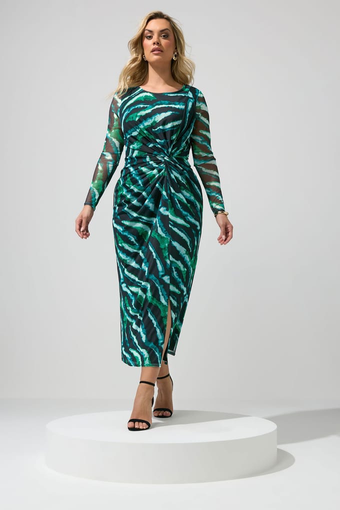 Yours London Mintgroene Zebra Mesh Midijurk Met Zijknoop Size 38