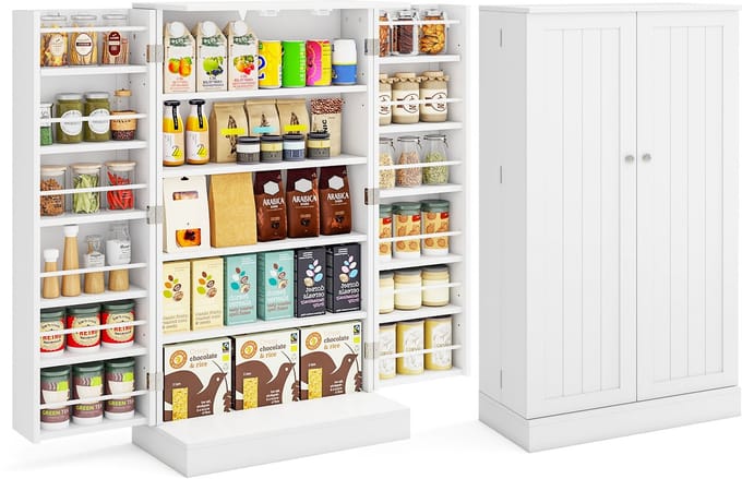 COSTWAY Multifunctionele kast, opbergkast met 6 verstelbare planken, keukenkast voor eetkamer, woonkamer, wit