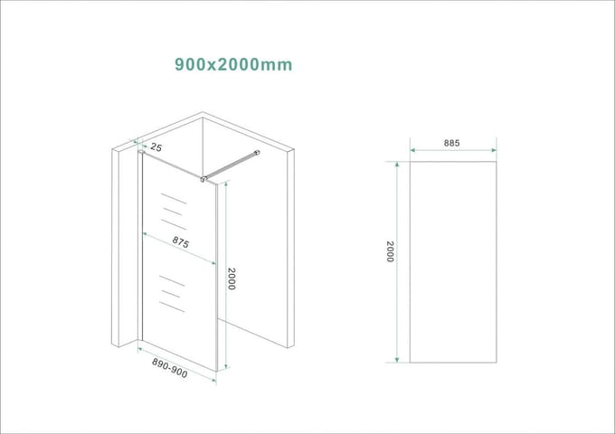 Wiesbaden Slim Glasplaat Inloopdouche 90 x 200 cm - Nano Vintage Brons Glas