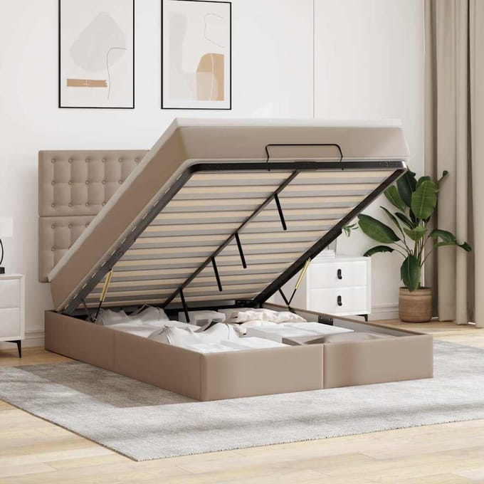 vidaXL - Ottoman - bed - met - matras - en - LED's - 140x190cm - kunstleer