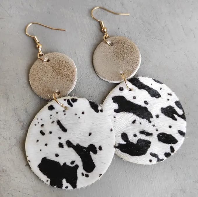 Jomide Oorhangers Leer - Rondjes - Koeienprint