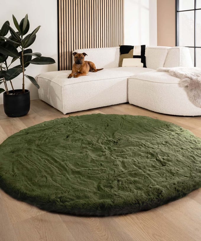 Fluffy vloerkleed rond - Comfy Deluxe olijfgroen 200