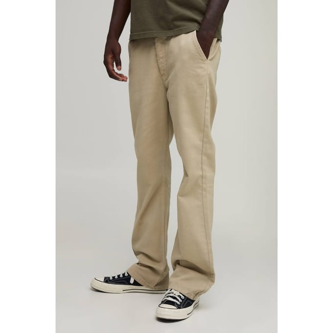 Slim Flare Broek Met Half & Half Tailleband In Gewassen Twill | Taupe | Size Medium