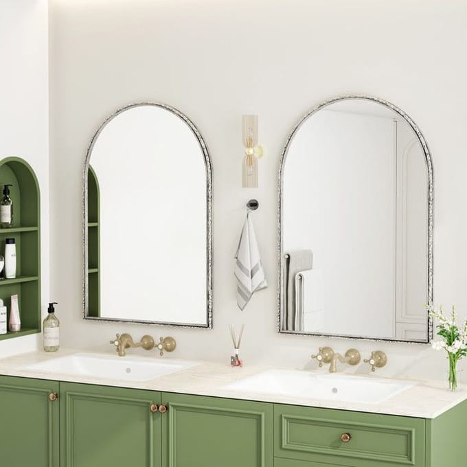 Miroir bombé miroir mural de salle de bain, miroir de courtoisie ou miroir mural décoratif bombé, finition argentée