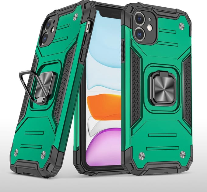 Hoesje Geschikt voor iPhone 11 Pro - Heavy Duty Armor hoesje Met Kickstand ringhouder – Groen