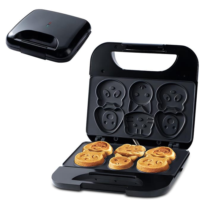 Mini gaufrier pour animaux Faites 6 crêpes différentes en forme de chat et de chien Gaufrier électrique antiadhésif US Plug noir
