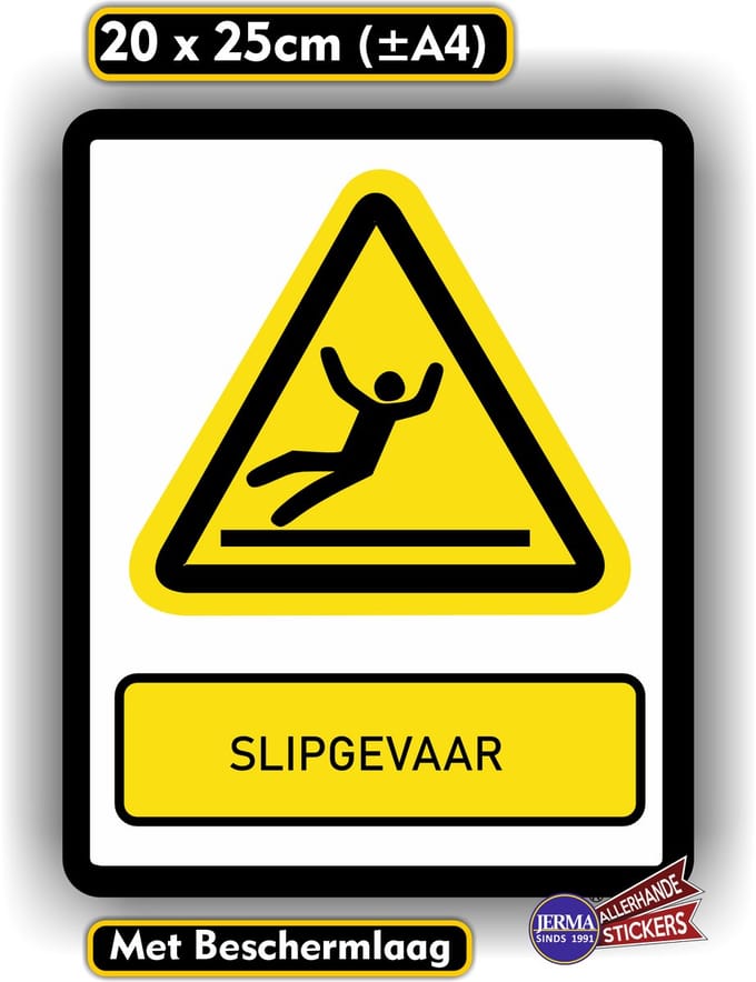 Jerma - Uitglijden - Slipgevaar - ISO norm - Sticker - 20 x 25 cm - Weerbestendig - Zelfklevend