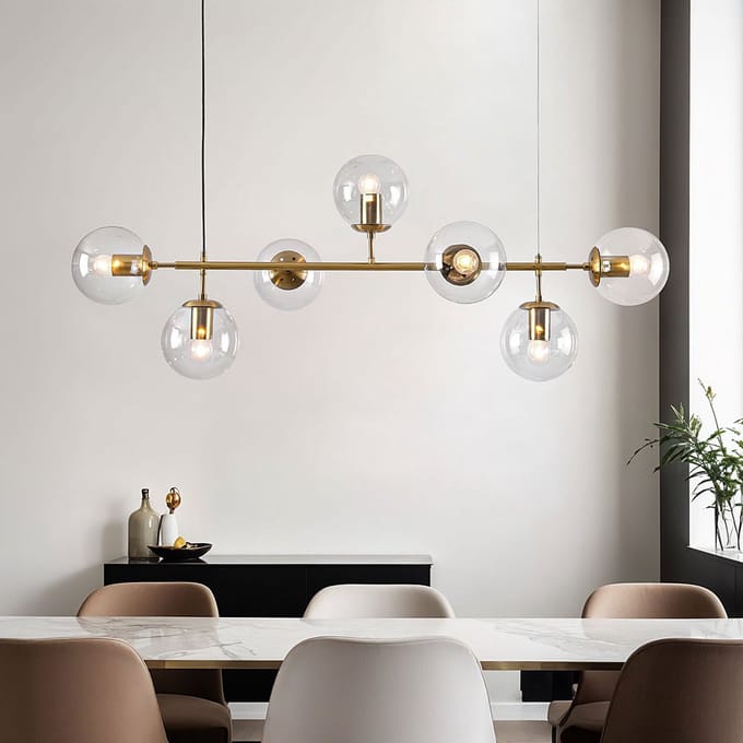 LumenXL - Design hanglamp Hepta goud - transparante glazen bollen