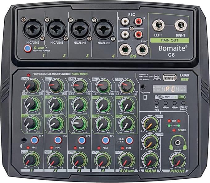 C6 6-kanaals audio-mengconsole met led-display, geïntegreerde
