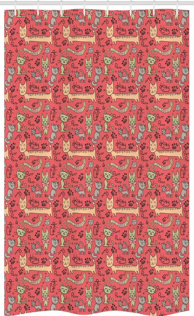 ABAKUHAUS Katten douchegordijn – Kitty Doodle Pootjes – 120x180 cm