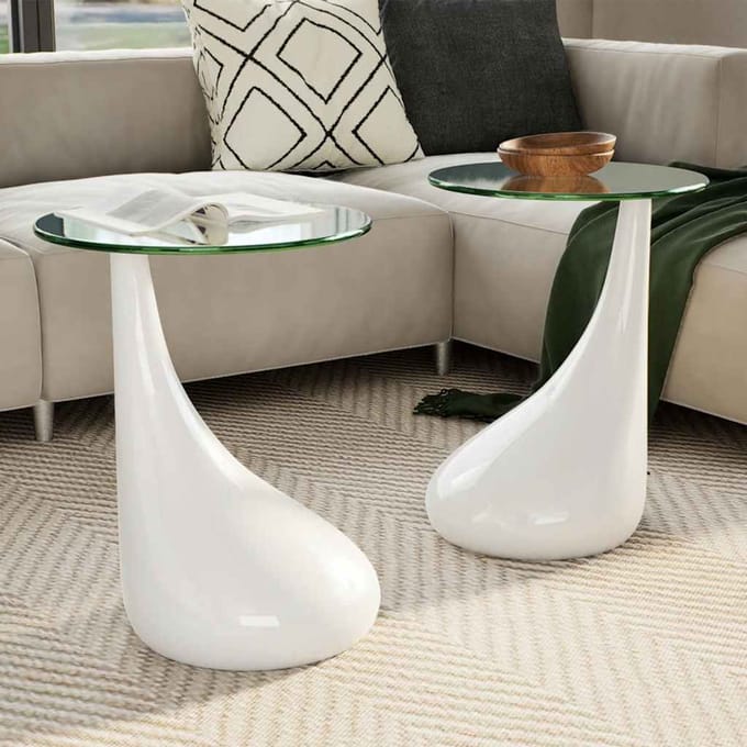 vidaXL - Salontafel - met - rond - glazen - tafelblad - hoogglans - wit - 2 - st