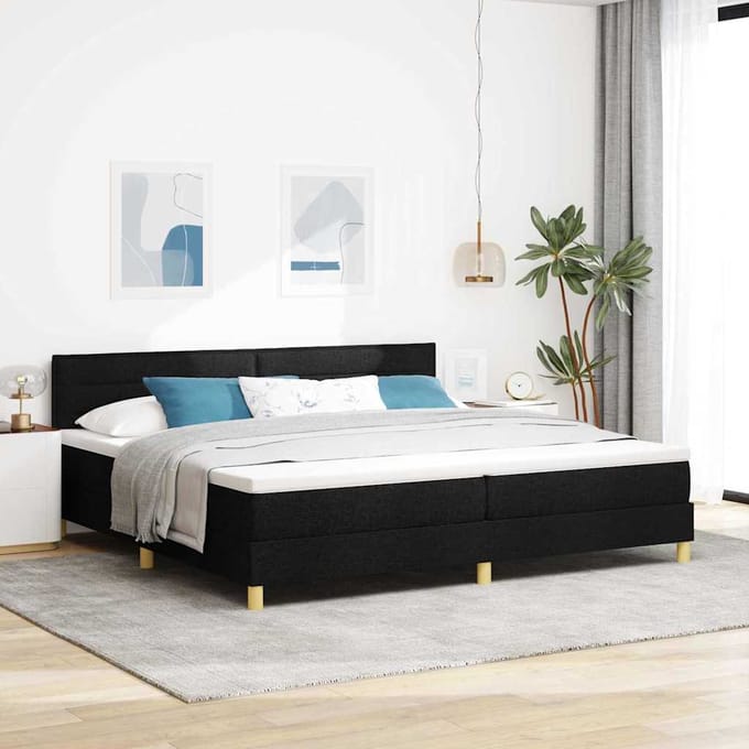 vidaXL - LED - Box - Spring - Bed - met - hoofdeinde - Zwart - 200 - x - 200 - cm - Stof