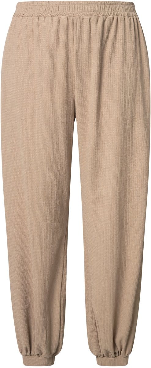 Ulla Popken - Dames - Broek wijde pijpen elastische band crêpe - Kameel - Maat 54+
