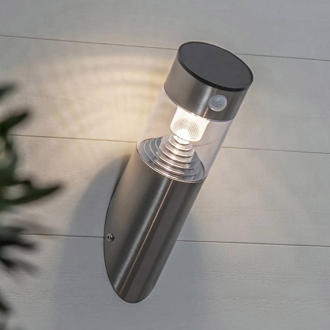 Star Trading wandlamp Marbella, wandlamp, roestvrij staal, LED, schemersensor, bewegingssensor, warm wit, buiten, 29 cm