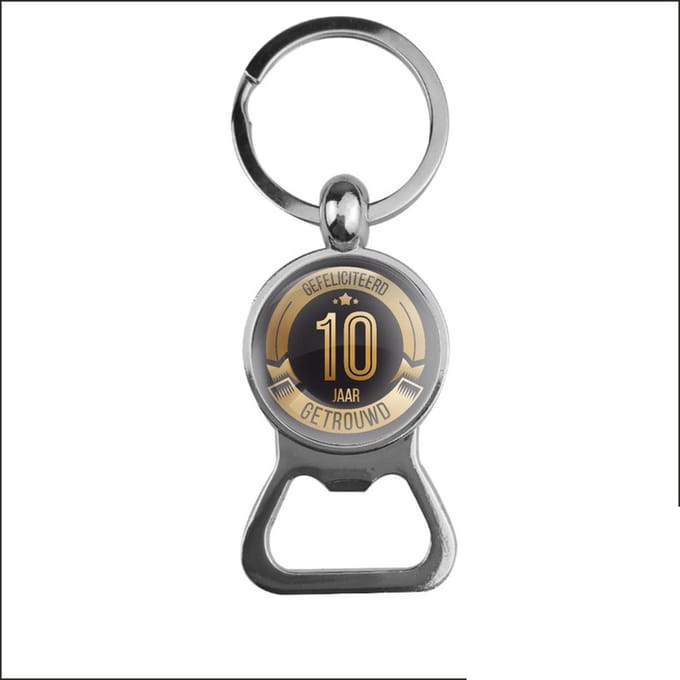 Bieropener Glas - Gefeliciteerd 10 Jaar Getrouwd
