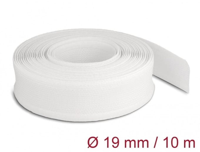 Delock Braided Sleeving with Hook-and-Loop Fastener 10 m x 19 mm white