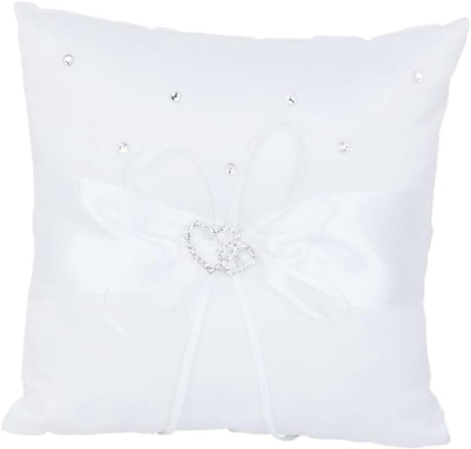 Ringkussen - Bruiloft accessoire - Trouwringen presenteren - Satijn met linten - 18 x 1 cm - Wit