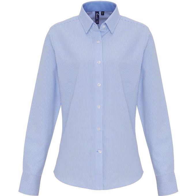 Premier Dames/Dames Gestreept Overhemd Van Katoenmix (Wit/Oxford Blauw)