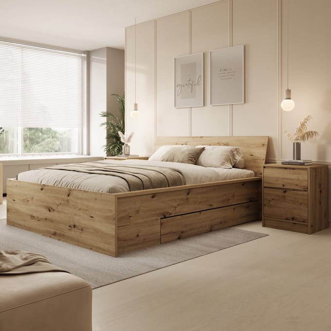 Meubella - Tweepersoonsbed Brett - Eiken - 160x200 cm