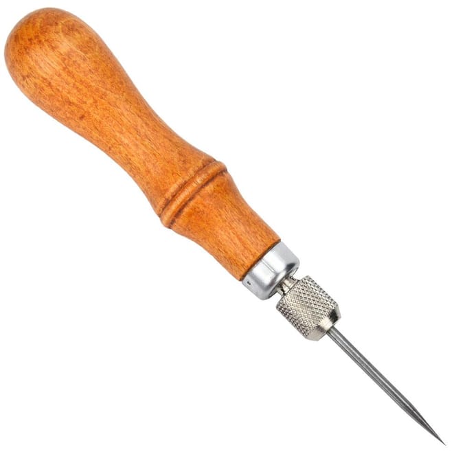 4 in 1 Multifunctional DIY Wood Handle Leather Craft Sewing Awl Hand Stitching Tool orange