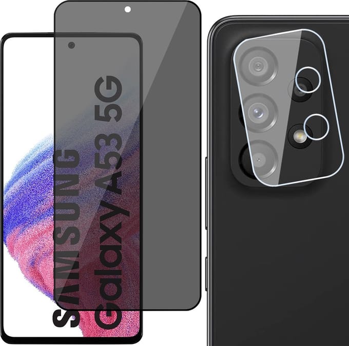 Privacy Screenprotector geschikt voor Samsung Galaxy A53 met Camera Screen Protector - Volledig Dekkende Gehard Glas Tempered Glass Screen Protector
