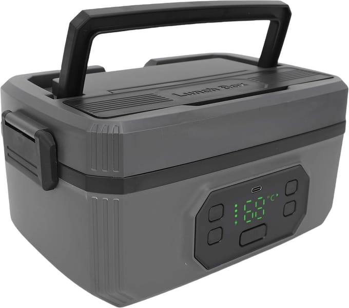 Elektrische Lunchbox - Verwarmbare Bento - Warme Maaltijd Onderweg - Draadloze Verwarming - 1200ml - Grijs