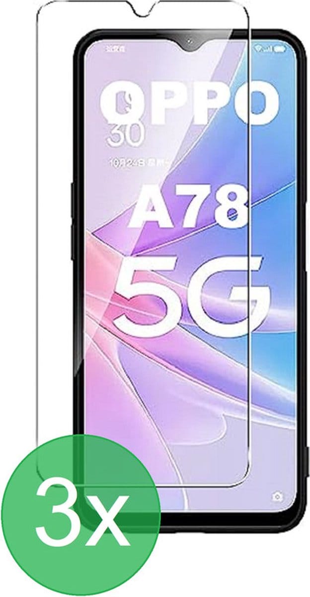 Screenprotector 3x Geschikt voor: Oppo A78 5G - screen protector - glas - bescherm - beschermglas - ZT Accessoires