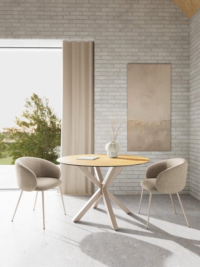Eettafel Luno Keramiek Eiken Grijs Ø119cm - Giga Living