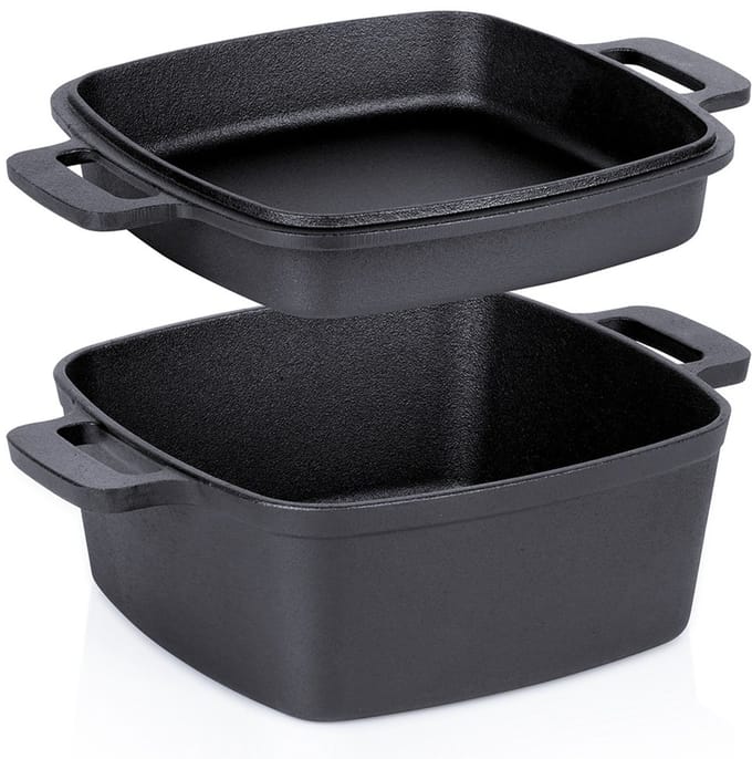 Gietijzeren Braadpan met Deksel 25cm 4.5L/1.8L - 2-in-1