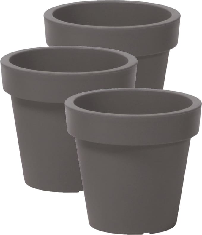 Prosperplast Bloempot Basic - 3x stuks - kunststof - steengrijs - D16 x H15 cm - buiten/tuin