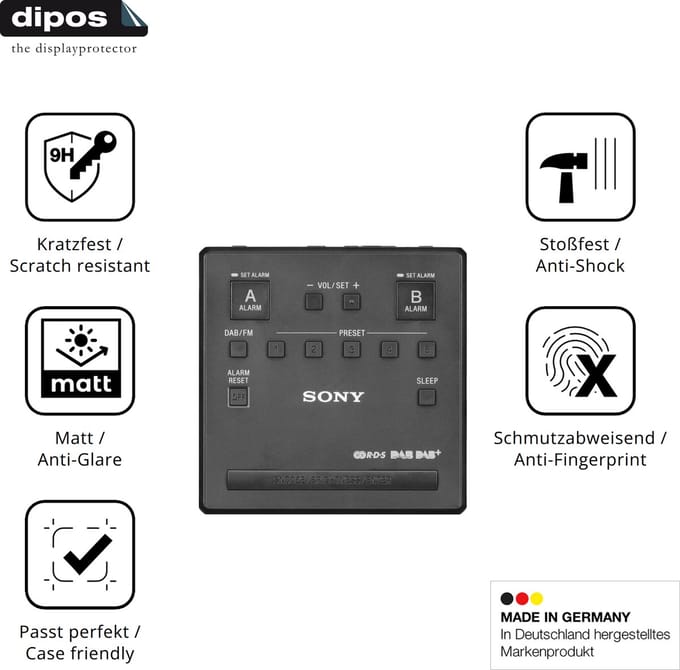 dipos – 2x Matte Pantserfolie geschikt voor Sony XDR-C1DBP | 9H Screenprotector