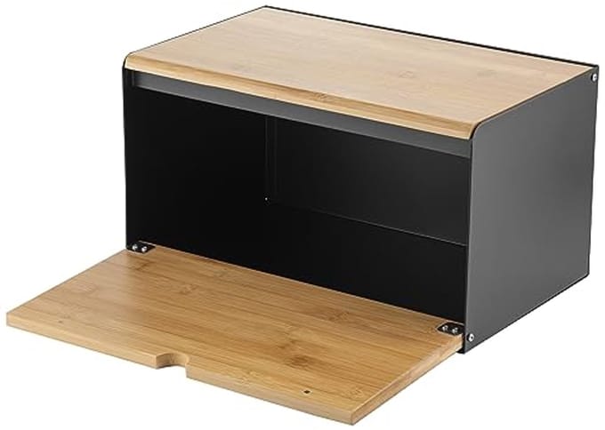 Moderne Broodtrommel van Staal en Bamboe - Ruime Broodcontainer voor de Keuken
