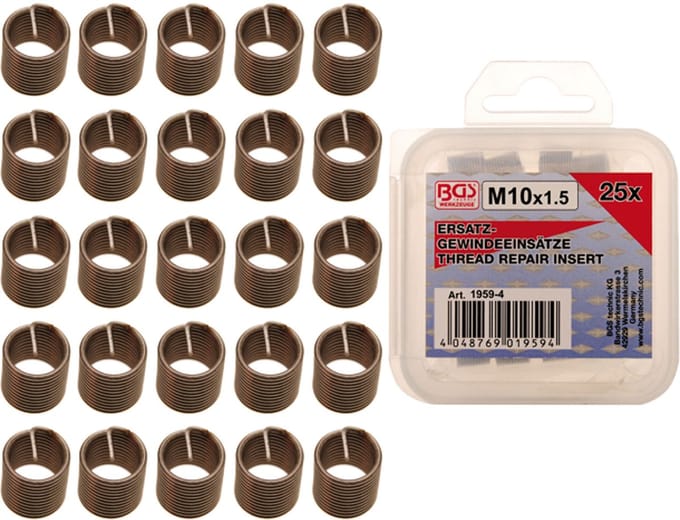 BGS - Reparatie schroefdraad - Helicoils - inserts M10 x 1.50mm  - 25 stuks - BGS1959-4