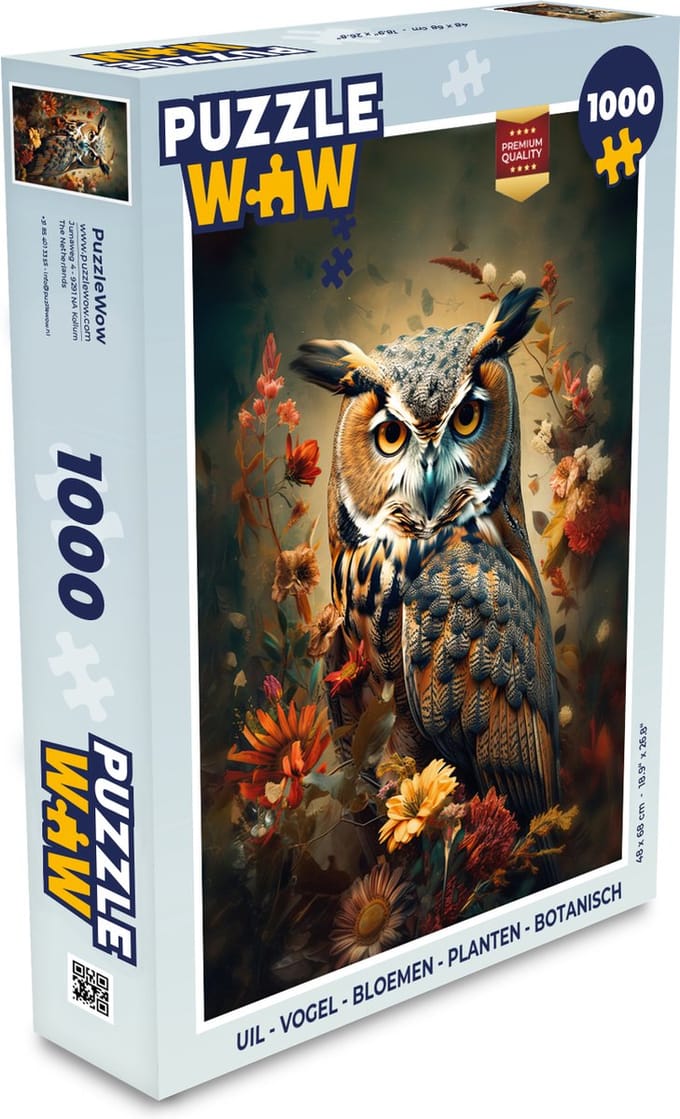 Puzzel Uil - Vogel - Bloemen - Planten - Botanisch - Legpuzzel - Puzzel 1000 stukjes volwassenen