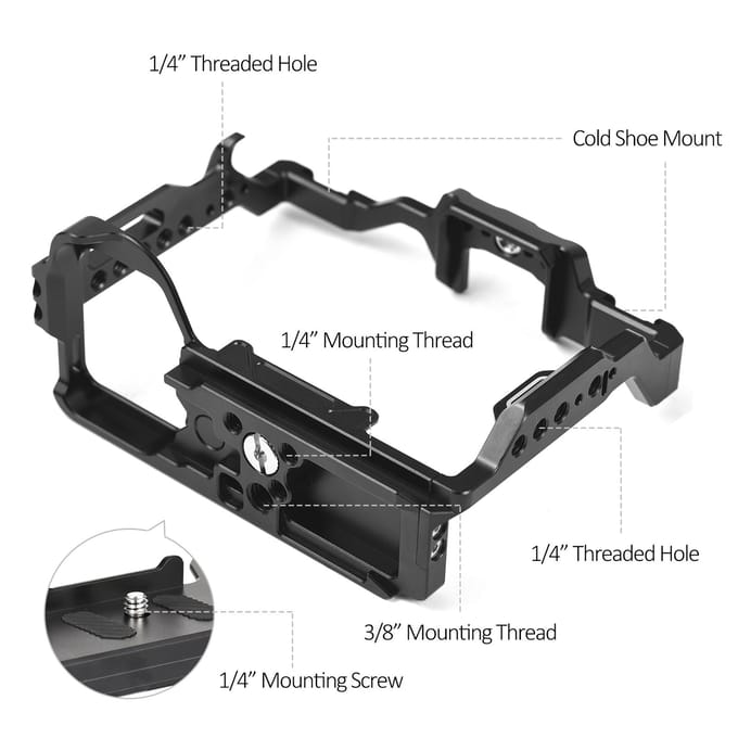 Andoer Camera Kooi Aluminium Legering Camera Video Kooi met Dubbele Koude Schoen Mount Talrijke 1/4 Inch zwart