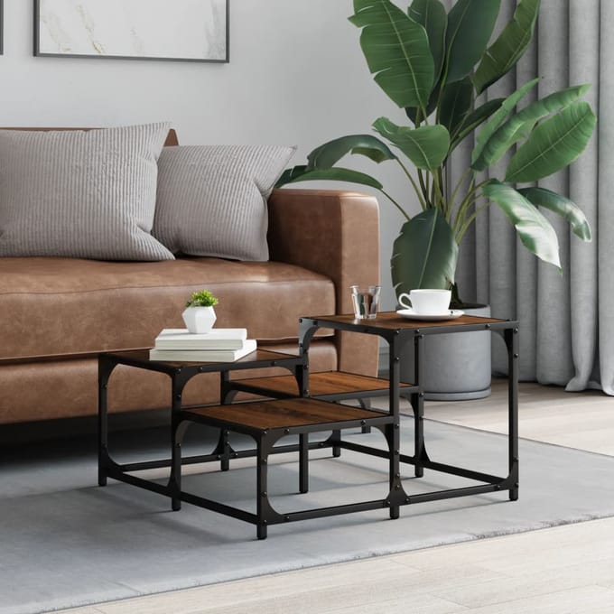 vidaXL - Salontafel - 68x68x40 - cm - bewerkt - hout - bruin - eikenkleur