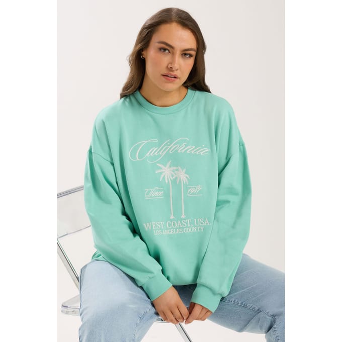 Yours Mintgroen Geborduurd 'California' Sweatshirt Size 46