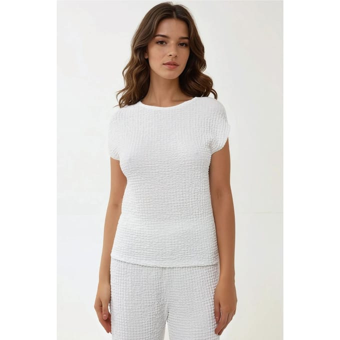 Textured Crew Neck Korte Mouw T-shirt