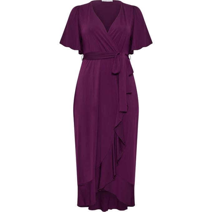 Yours London Paarse Wikkelmaxijurk Met Korte Mouwen En Ruches Size 40
