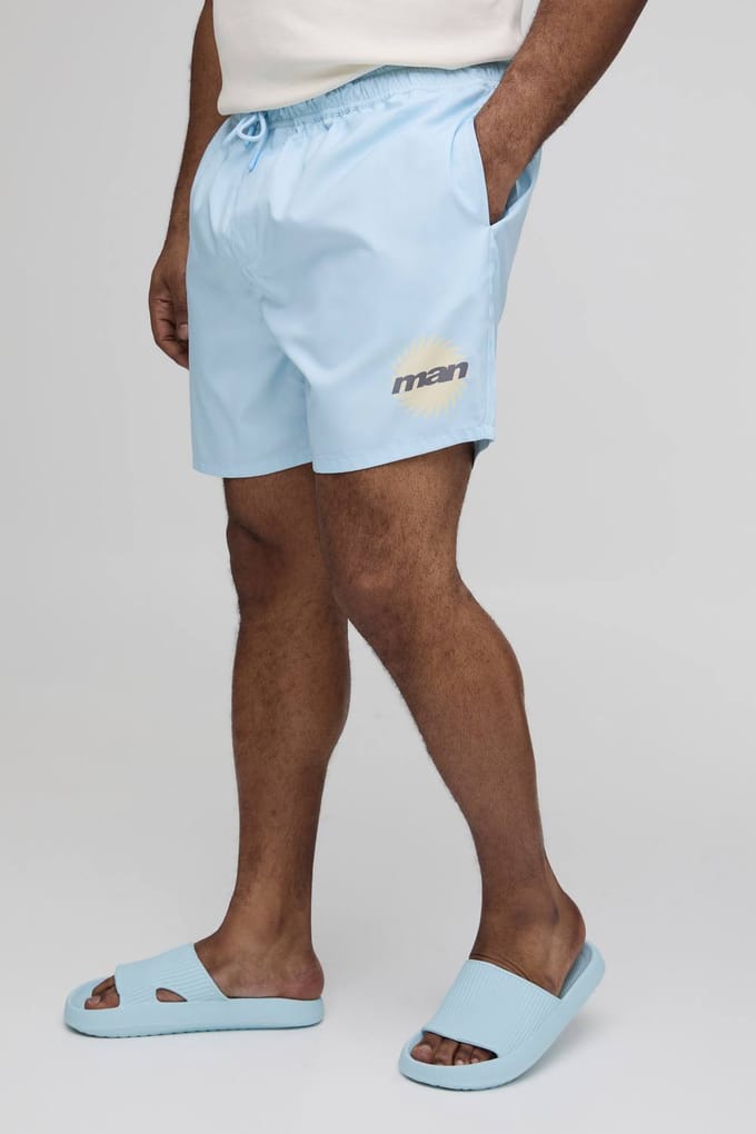 Plus Men's Placement Print Zwemshort Middellange Lengte | Blue | Size 2XL