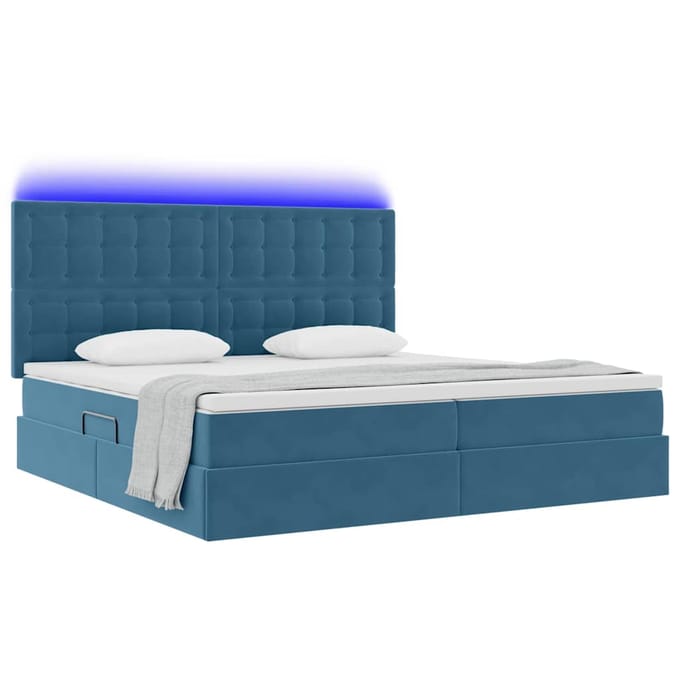 vidaXL - LED - opbergbed - met - matras - Donkerblauw - 200 - x - 200 - cm - Fluweel