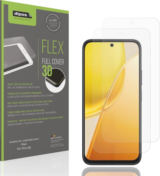 dipos FLEX – 2x Matte Screenprotector geschikt voor Vivo Y51 Pro 5G | Volledige Schermbescherming | Case-Friendly