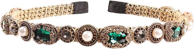 Dames Hoofdband Smaragdgroen met Strass Kristallen en Parels - Luxe Antislip Haaraccessoire