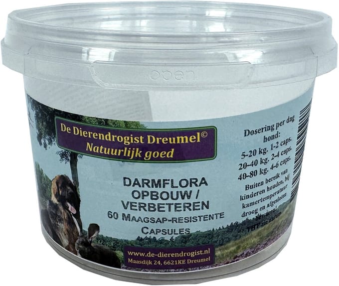 Dierendrogist Darmflora Capsules 60st - Maagsap-resistent - Probiotica en Prebiotica voor Hond