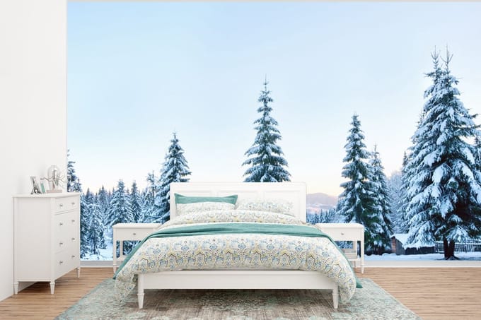 Behang - Fotobehang Winter - Sneeuw - Bomen - Breedte 375 cm x hoogte 280 cm