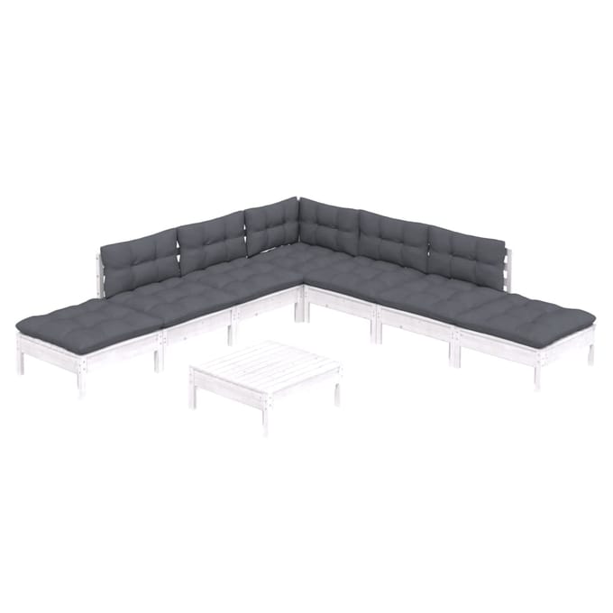 vidaXL - 8-delige - Loungeset - met - kussens - grenenhout - wit